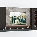 Modern TV Background Wall Design With Marble Panel Side Cabinets And Decorative Shelf 3d model