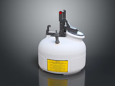 White Industrial Storage Equipment With Red Indicator Light Black Control Components And Yellow Warning Label 3d model