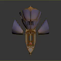 Cosmic Spaceship Artwork With Purple Orange Sails And Ornate Metallic Wooden Details