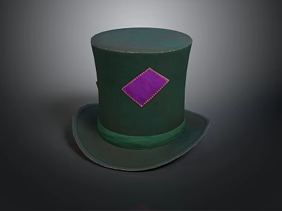 Stylish Green Top Hat With Purple Diamond Patch And Green Ribbon Band 3d model