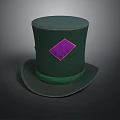 Stylish Green Top Hat With Purple Diamond Patch And Green Ribbon Band