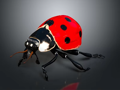 Red Ladybug With Black Spots And Shiny Back On Dark Background 3d model