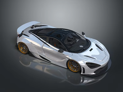 Modern White Sports Car With Streamlined Design Black Roof Golden Wheels And Rear Spoiler 3d model