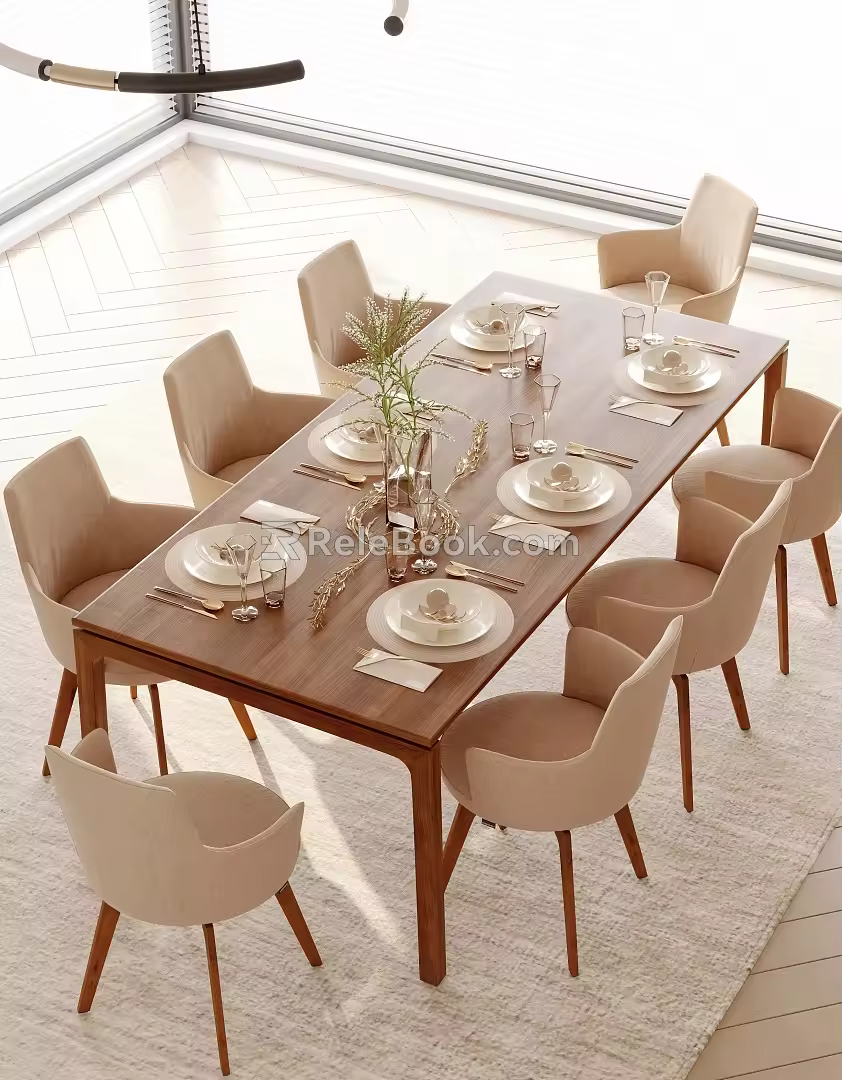 Modern Dining Table and Chair Combination 3d model