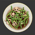 Fresh Asparagus and Mushrooms Dish with Brown Sauce on White Plate