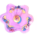 Pink Themed Decorative Scene With Zfun Sign Flower Arch And Blue Balls