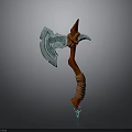 Mythical Battle Axe With Blue Bladed Head And Red Wrapped Handle Design