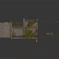 Stone Courtyard Scene Structure With Curved Railings Stone Steps And Textured Ground Surface