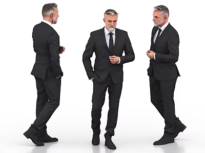 Professional Men In Black Suits With Front Back And Side Full Body Poses 3d model