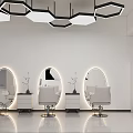 Modern Beauty Salon Interior With White Chairs Round Mirrors And Plants