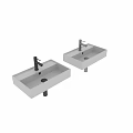 Modern White Rectangular Washbasin With Black Faucet And Minimalist Design 3d model