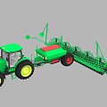 Green Agricultural Functional Tractor Equipped With Seeding Machinery And Yellow Wheels