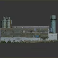 Industrial Factory Landscape Featuring Flat Roof Silos And Equipment Structures Exterior