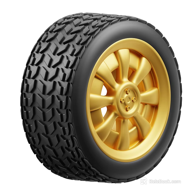 Tire Shaped Decorative Ornament Set With Black Tire And Golden Wheel Rim 3d model 