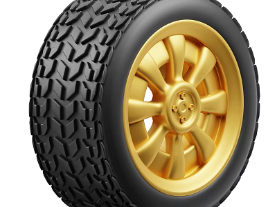 Tire Shaped Decorative Ornament Set With Black Tire And Golden Wheel Rim 3d model