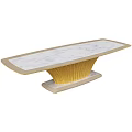 Luxury Gold Carved Dining Table With White Marble Top And Beige Base 3d model