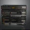 Vintage Retro Stacked Electronic Stereo System With Tape Decks And Amplifiers