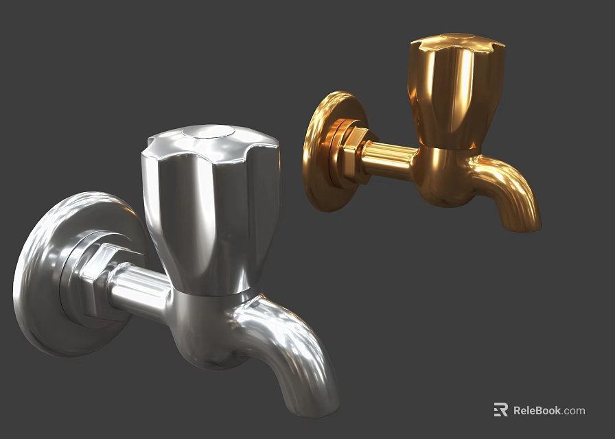 Sleek Dual Wall Mounted Silver And Gold Metal Faucets Modern Design 3d model 