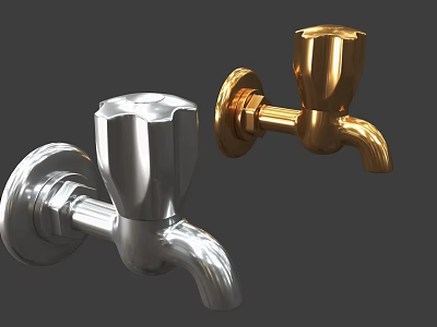 Sleek Dual Wall Mounted Silver And Gold Metal Faucets Modern Design 3d model