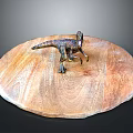 Dinosaur Model Displayed On Round Wooden Tray With Natural Texture