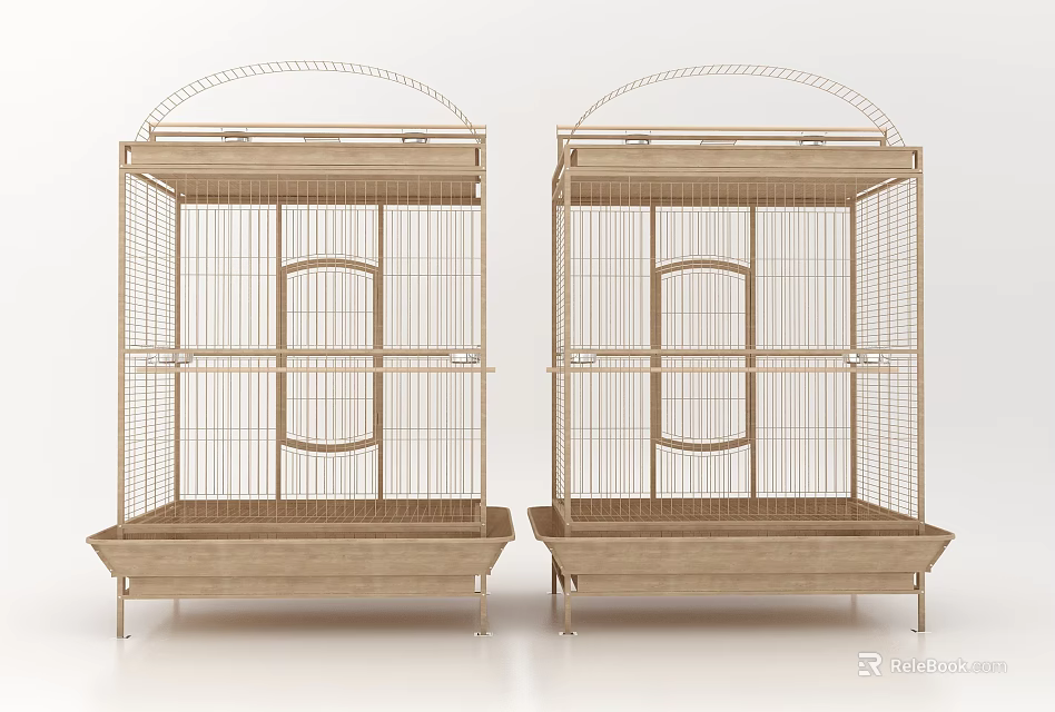 Decorative Birdcage Ornament Set with Metal Frame Arched Top and Tray Base for Home Decor 3d model 