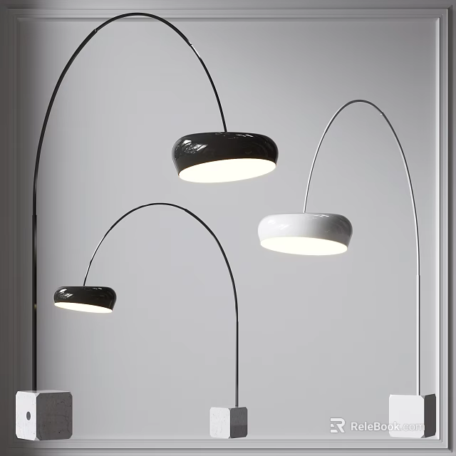 Modern Floor Lamps With Black And White Shades And Curved Stands For Home Decor 3d model 