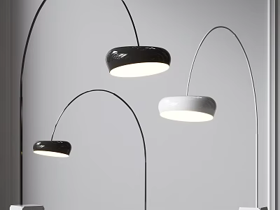 Modern Floor Lamps With Black And White Shades And Curved Stands For Home Decor 3d model