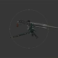 Vintage Military Machine Gun With Green Tripod Stand And Long Barrel