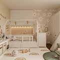 Cozy Kids Room Interior With Slide Bookshelves Storage Units And Cloud Bird Wall Decals