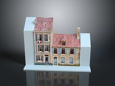 Detailed European Style Building Model With Red Roof Tiles Multiple Windows Balcony And Chimney 3d model