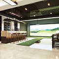 Indoor Golf Fitness Practice Area With Simulation Screen And Green Mat 3d model