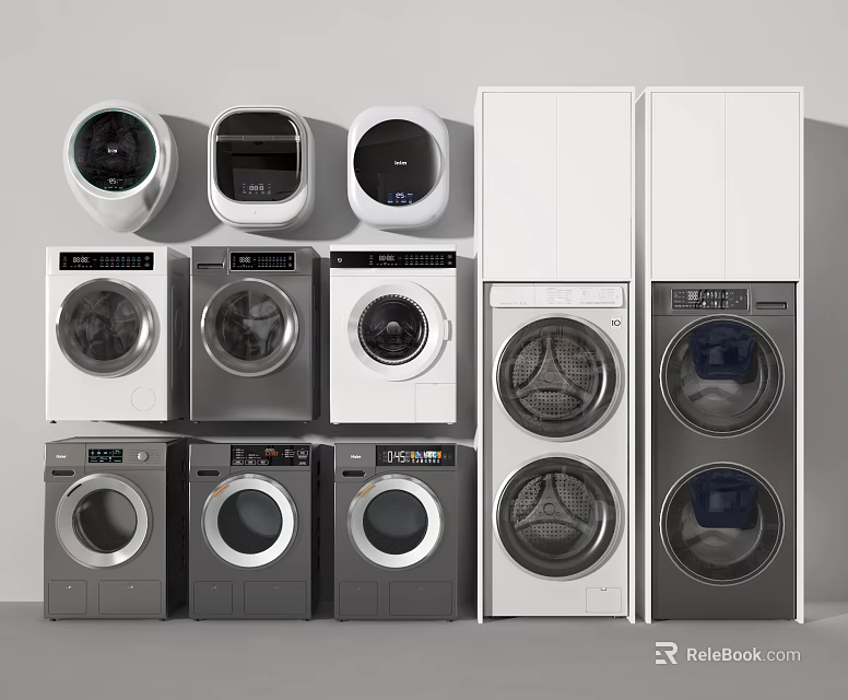 Modern Washing Machines with Front Load Design Different Colors and Multiple Contemporary Styles 3d model 