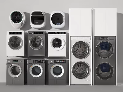 Modern Washing Machines with Front Load Design Different Colors and Multiple Contemporary Styles 3d model