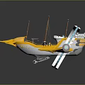 Futuristic Cosmic Starship With Golden Hull Sail Like Masts And Circular Ring