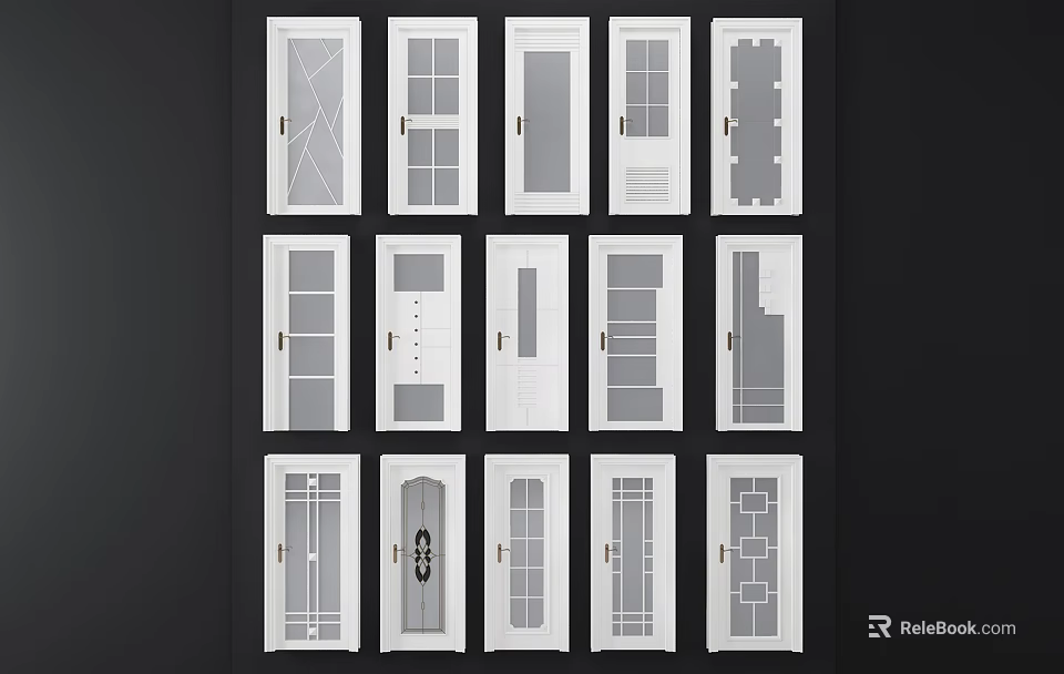 Various White Interior Doors With Different Glass Panel Designs And Patterns 3d model