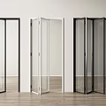 Glass Folding Doors In Black And White For White Walls Wooden Floor Room