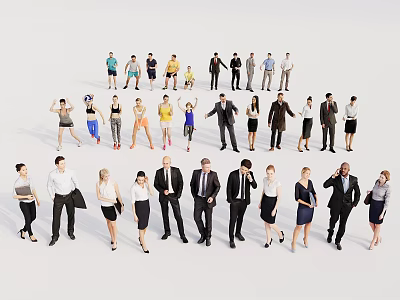 Diverse Group of People in Different Outfits Standing in Various Poses 3d model