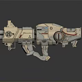 Futuristic Sci-Fi Weapon With Beige Silver Body Red Accent Lines And Intricate Mechanical Design