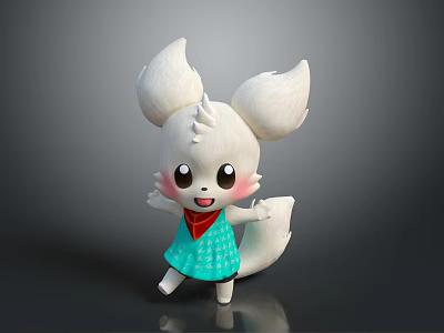Cute White Eared Game and Movie Character Wearing Blue Dress Red Scarf And Big Eyes 3d model