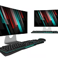 Dual Computer Monitors With Colorful Display And Keyboard Mouse Setup 3d model
