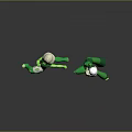 Two Small and Large Green Characters Running Jumping Holding White Ball