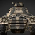 Camouflaged Armored Functional Vehicle With Multiple Wheels And Mounted Machine Gun