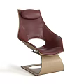 Modern Brown Leather Single Chair With Wooden Curved Base And Stylish Design