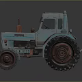 Vintage Blue Tractor With Retro Design Worn Appearance And Large Tires