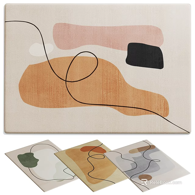 Square Area Rug Featuring Abstract Patterns Curved Lines And Pastel Colors Various Styles 3d model