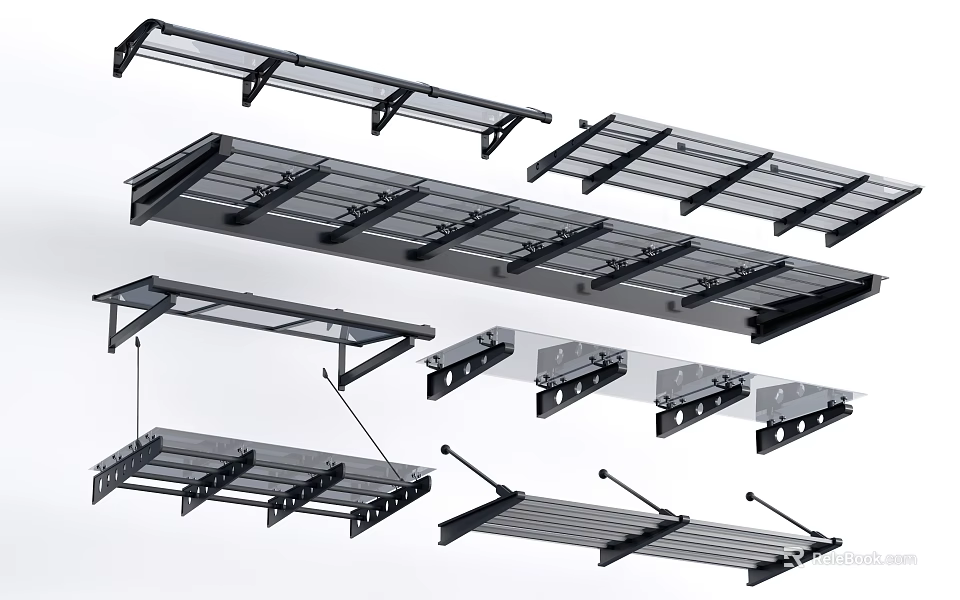 Various Styles Metal Frame Awning With Transparent Panels And Mounting Brackets 3d model 