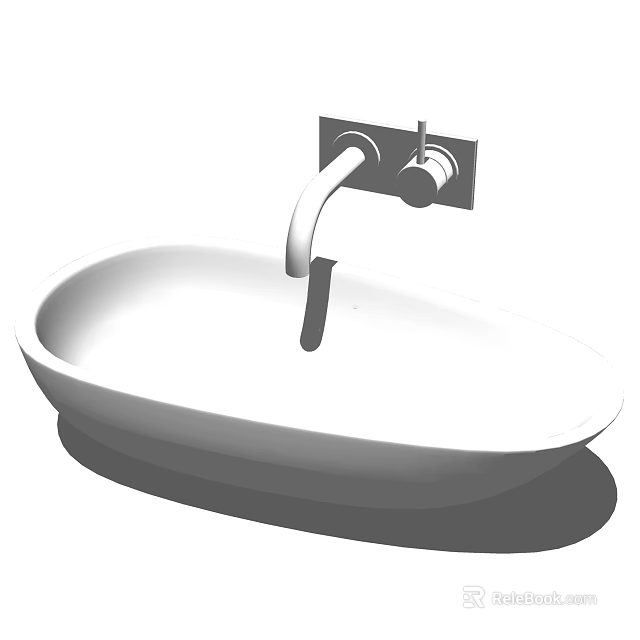 Modern Oval Ceramic Bathroom Sink With Wall Mounted Faucet And Knobs 3d model 