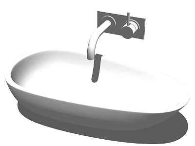 Modern Oval Ceramic Bathroom Sink With Wall Mounted Faucet And Knobs 3d model