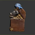 Adorable Two Mice Piggy Bank With Coins Blue Top Decoration And Bank Inscription