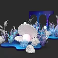 Underwater Themed 3D Artwork With Coral Seashell Blue Purple Elements And Glowing Orbs